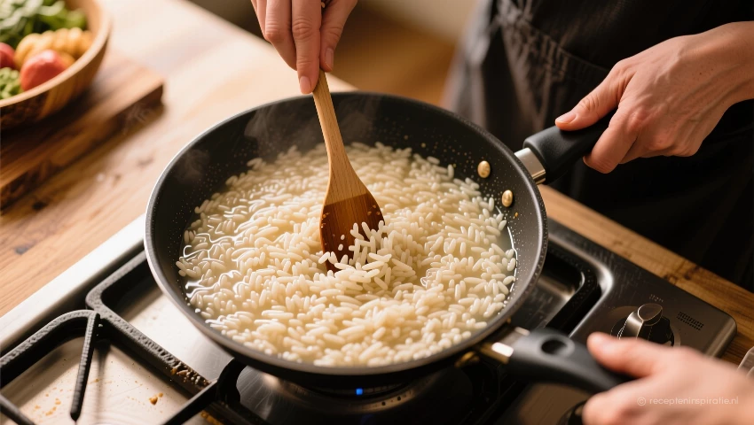 Risotto roeren van bovenaf
