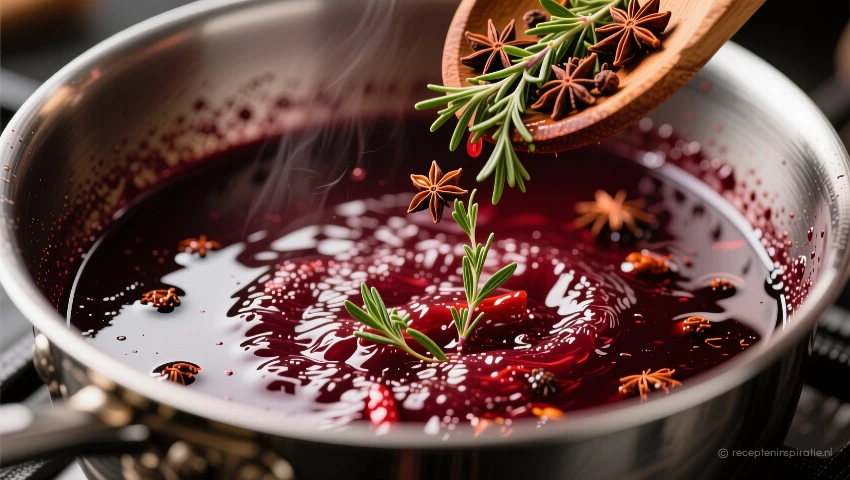 Rode wijn sudderen met kruiden