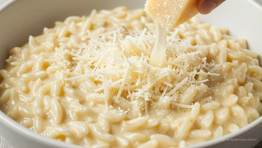 Parmezaanse kaas door risotto roeren