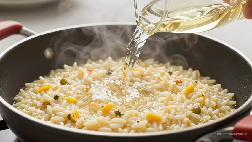 Witte wijn over rijst