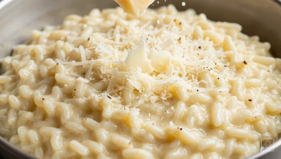 Parmezaanse kaas door risotto roeren