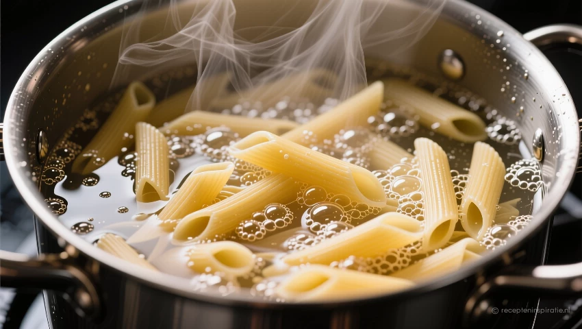 Koken van pasta in een pan water