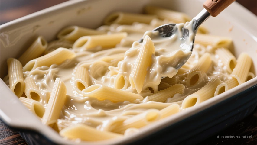 Pasta gelijkmatig in de ovenschaal verdelen
