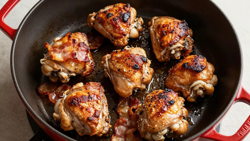 Spek en kip in Dutch oven