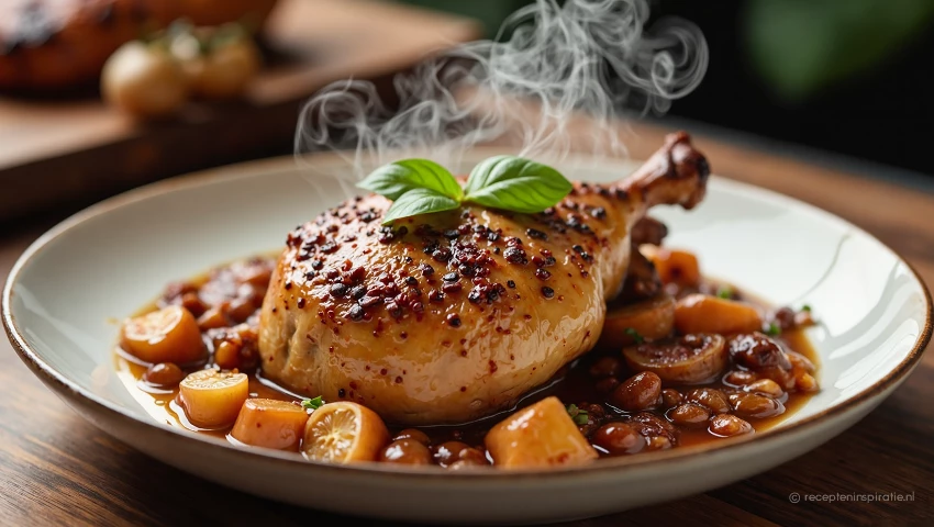 Coq au vin op een bord