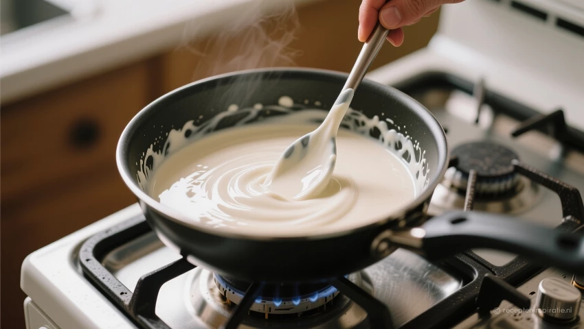 Overzicht witte saus in pan