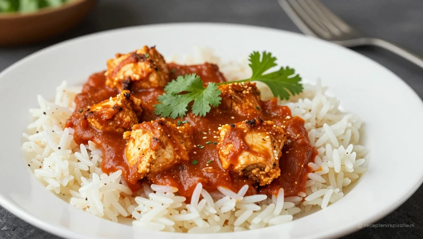 Kip tikka masala met rijst en koriander