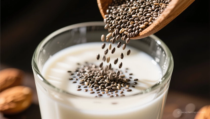 Chiazaad en amandelmelk mengen