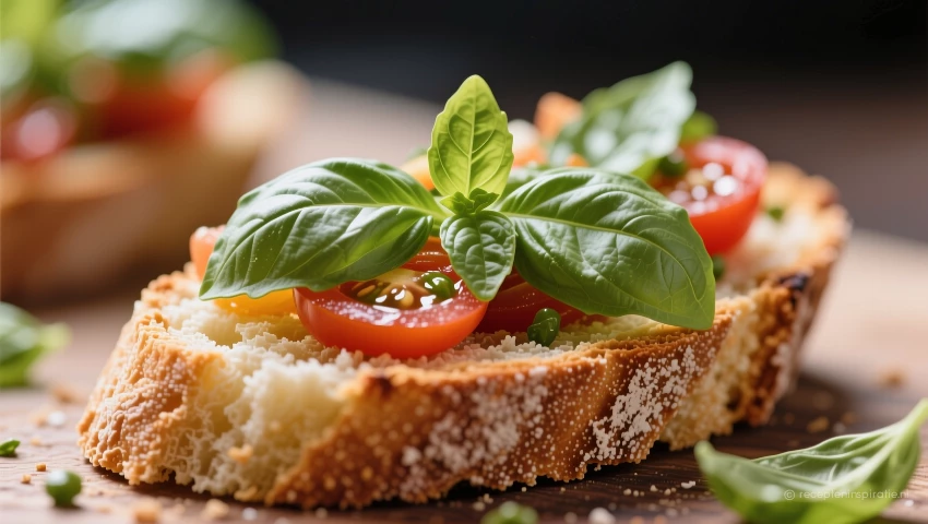 Bruschetta gegarneerd met basilicum