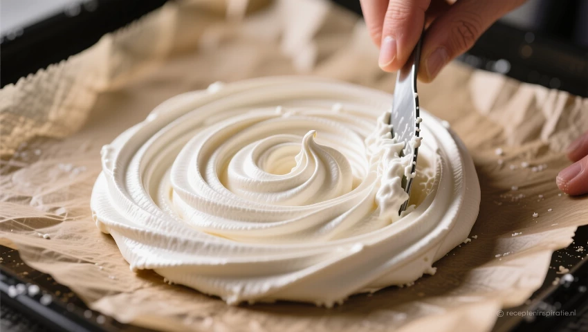 Meringue uitsmeren op bakpapier