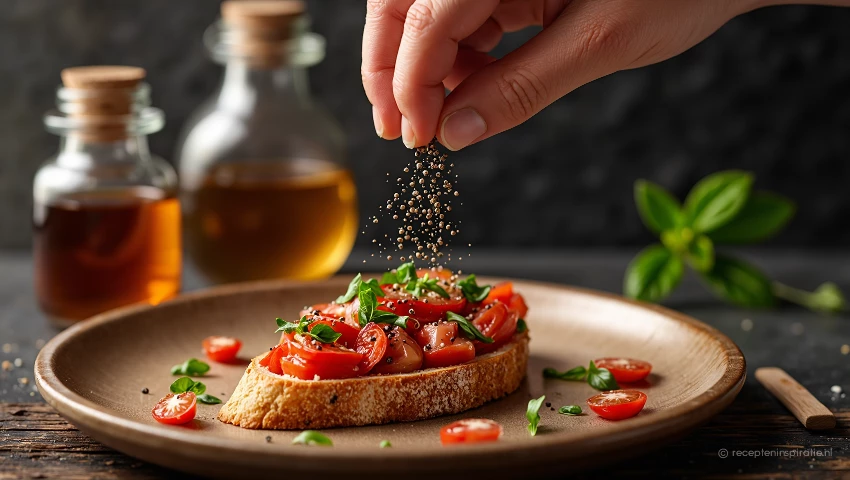Zwarte peper over bruschetta