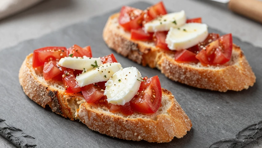 Luchtfoto van belegd brood met mozzarella