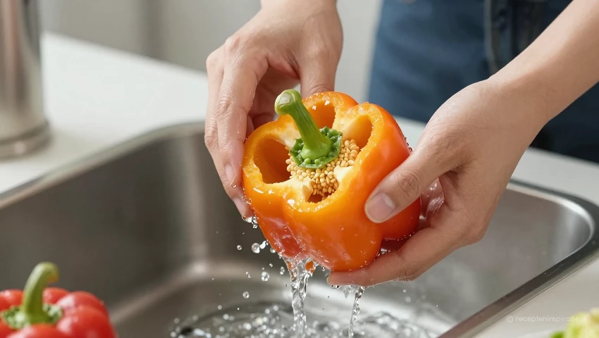 Wassen en snijden paprika's