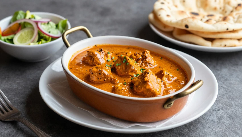 Geserveerde butter chicken ovenschotel