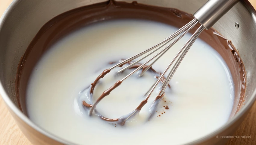 Mengkom met chocolade, melk en klopper.