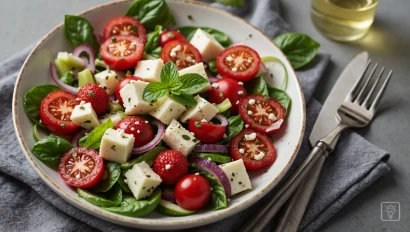 Salade op tafel met bestek.