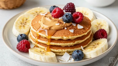 Pannenkoeken met diverse toppings, kleurrijk en aantrekkelijk.