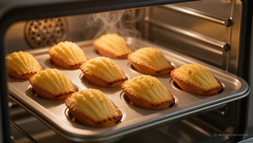 Gouden madeleines bakken in de oven.
