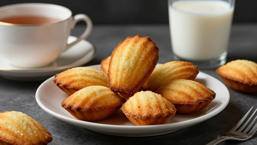 Stilleven van madeleines en thee.