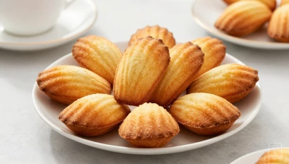 High tea met goudkleurige madeleines.