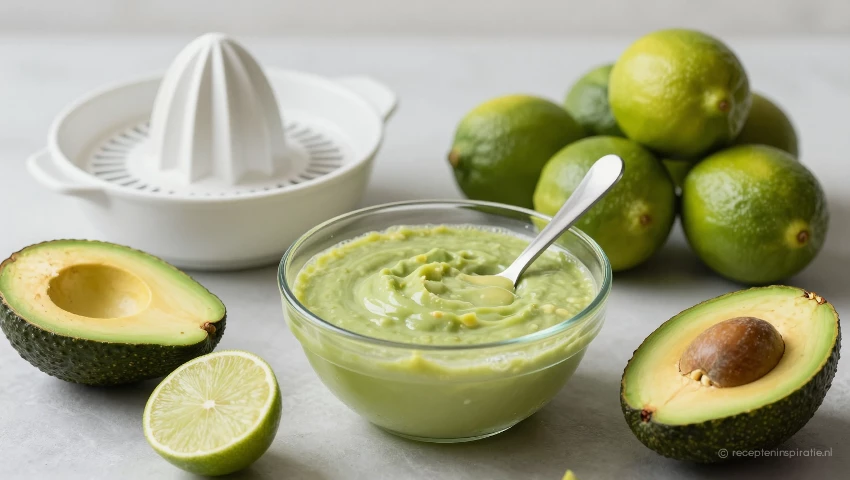 Ingrediënten voor het toevoegen van limoensap aan de dressing.