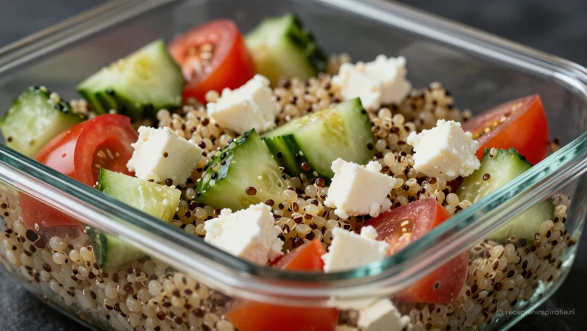 Detail van de restjes salade in een bakje.