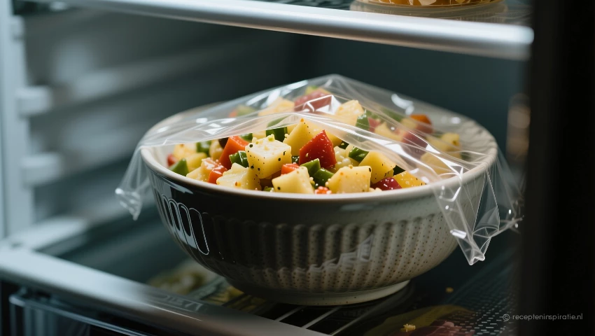 Dichtbij van de salade in de koelkast.