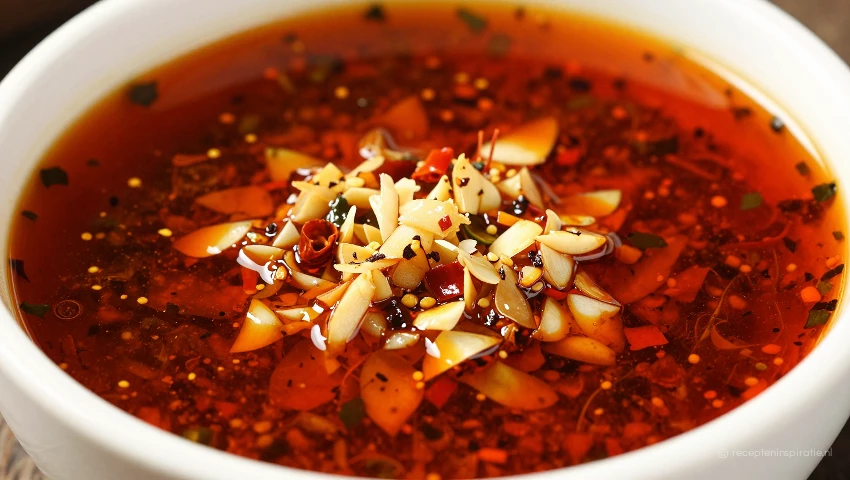 Detailopname: schitterende marinade met verse kruiden.