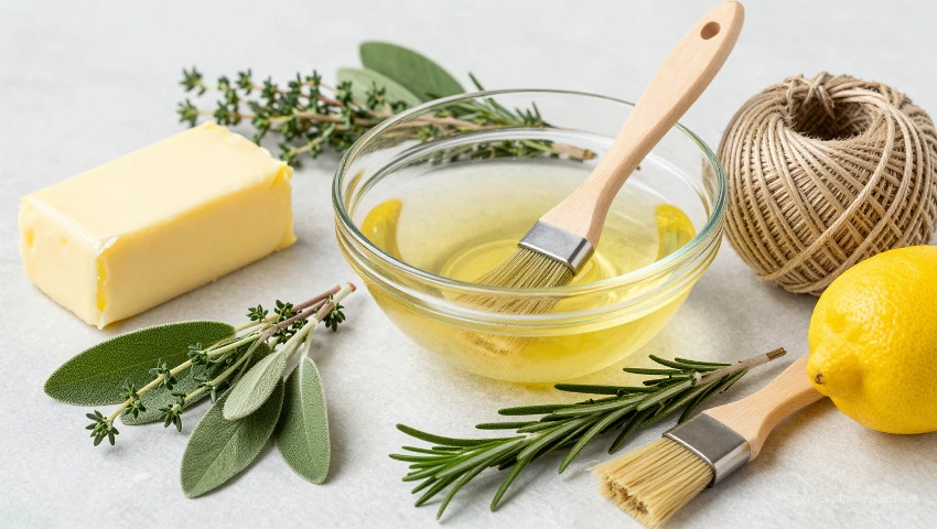 Ingrediënten en keukengerei voor het bereiden van kalkoen.