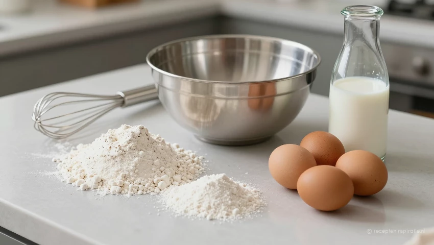 Ingrediënten en keukengerei voor het maken van appelbeignets.