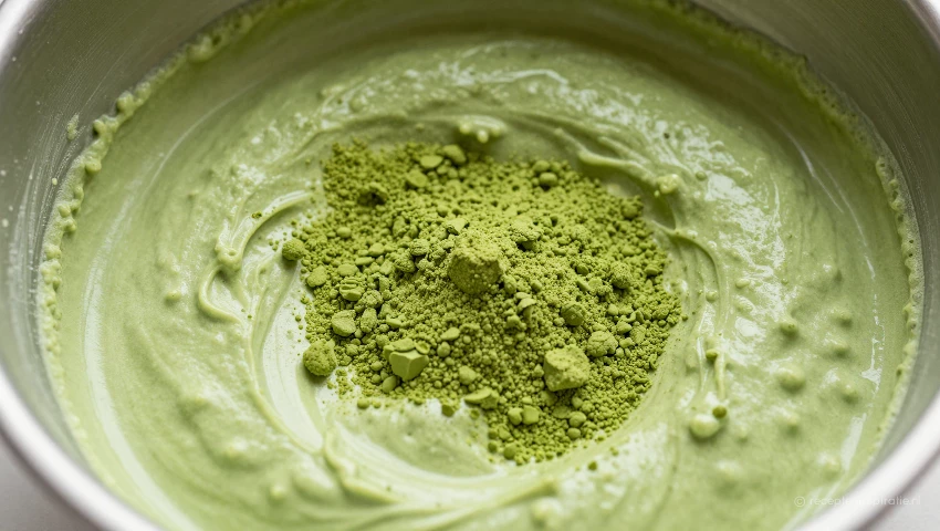 Bovenperspectief van een mengsel met matcha.