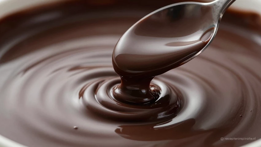 Chocolade wordt gedruppeld, macro.