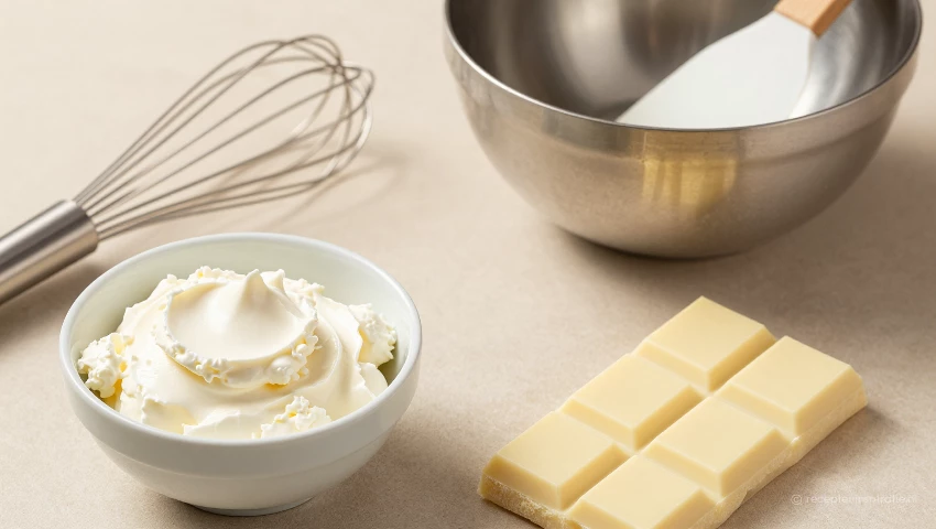 Keukenbenodigdheden en ingrediënten voor de cheesecake.