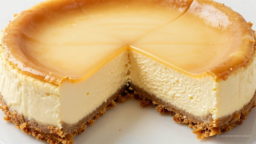 Zoute karamel cheesecake wordt in vierkante repen gesneden.