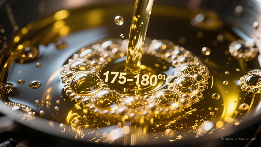 Close-up van borrelende olie bij 175-180°C.