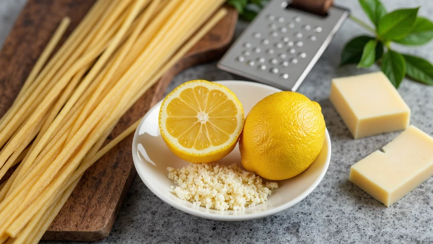 Ingrediënten voor pasta met citroen en kaas: pasta, citroen.