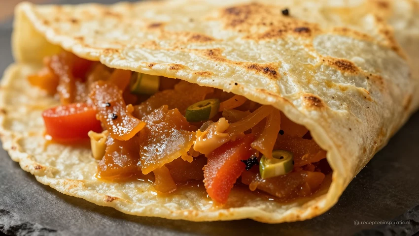 Detailopname van een opgerolde enchilada.