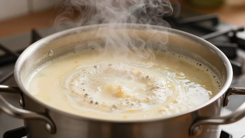 Romige soep op het fornuis.