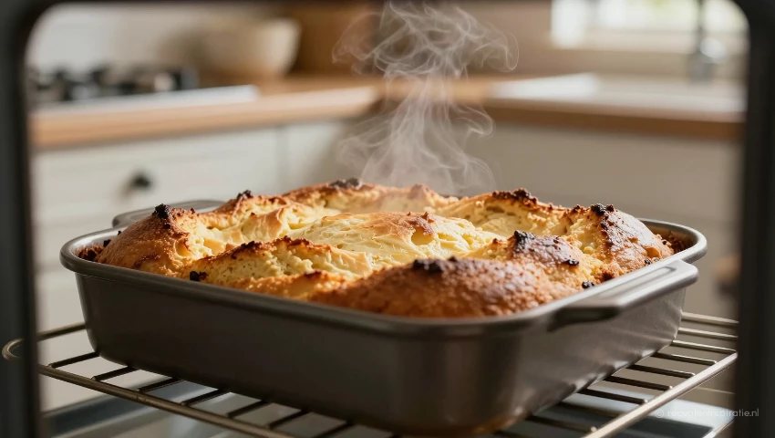 Kerstbroodpudding bakt in de oven.