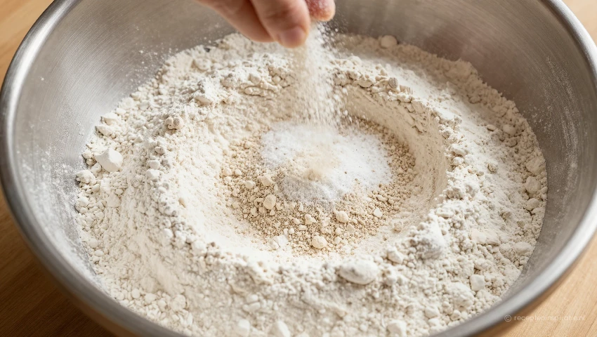 Droge ingrediënten worden gemengd in een kom.