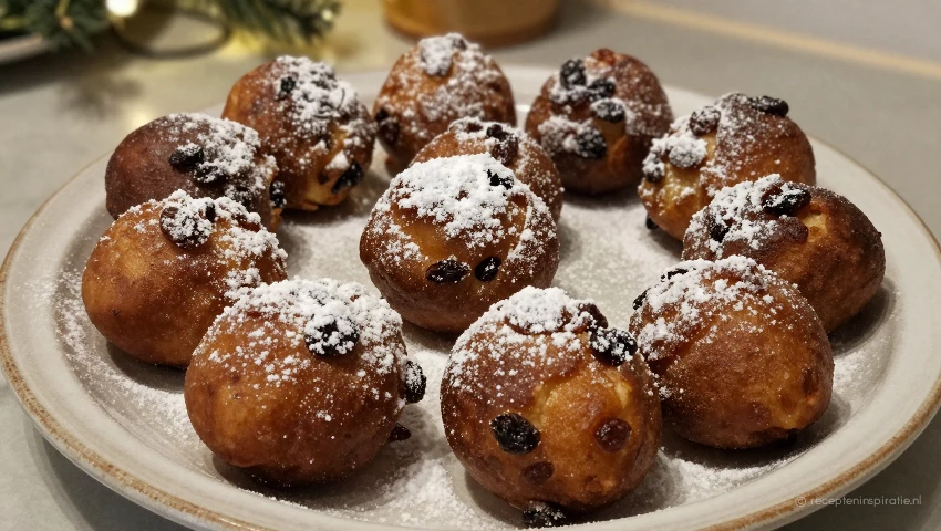 Traditionele Oliebollen Met Rozijnen En Appel