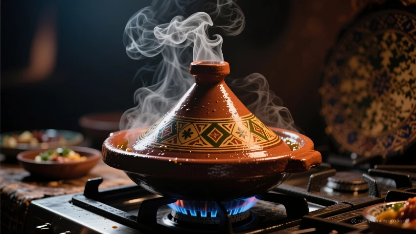 Tajine sudderen op het fornuis.