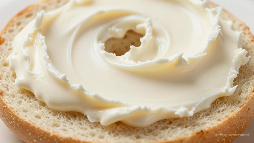 Detailopname van het smeren van roomkaas.