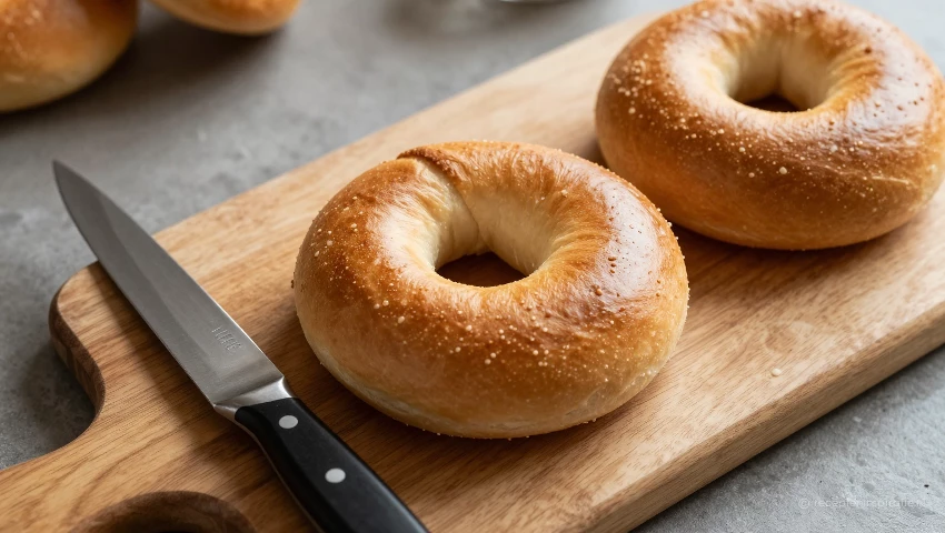 Keukenbenodigdheden voor het snijden van bagels.