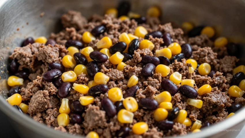 Close-up van het gehaktmengsel in een kom.