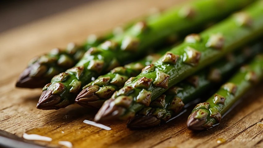 Gegrilde asperges, macro, detail, olijfolie.