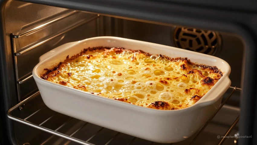 Gegratineerde schotel in de oven.