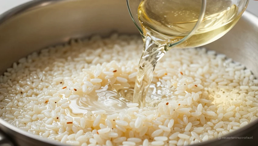 Wijn stroomt over de rijst, close-up.