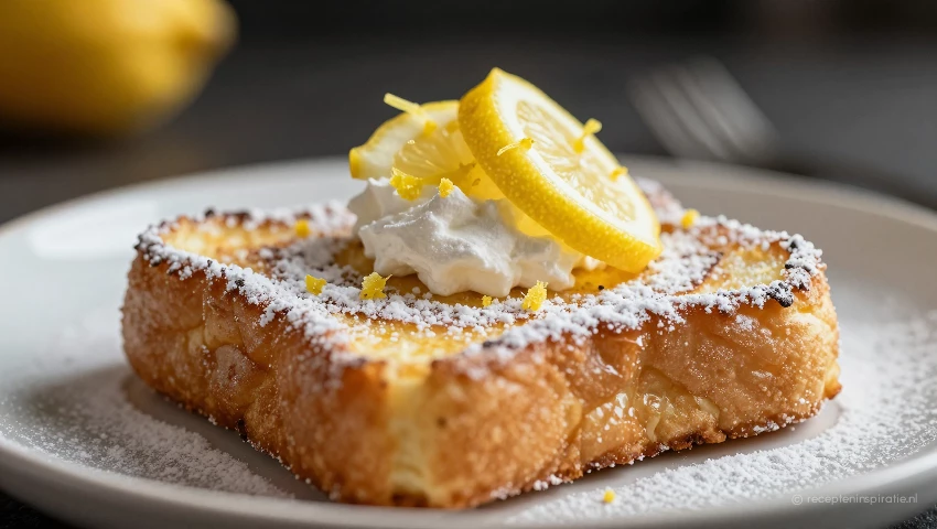 Detailopname van Franse toast met garniture.