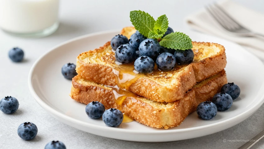 Iemand geniet van wentelteefjes met munt.